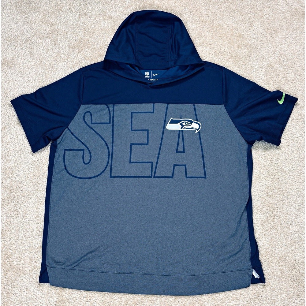 Nike Seattle Seahawks Dri-FIT Hooded Tee Shirt XL Blue/Gray NFL Football